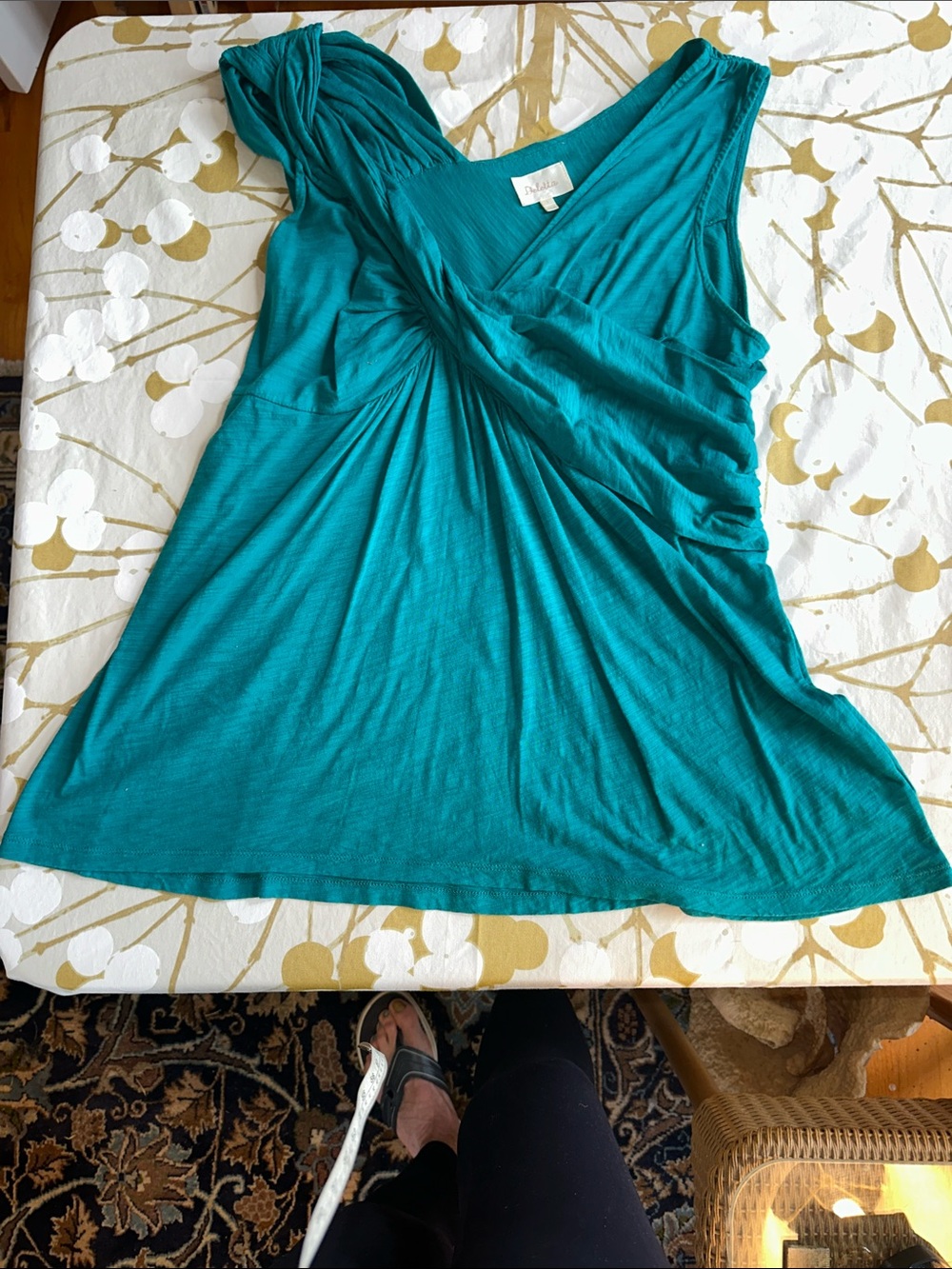 Anthropologie Deletta Teal Green Twist-Front V-Neck Top, size M. NWOT 20” PTP